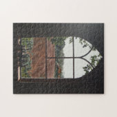教会の窓から見た農村風景の絵画景色 ジグソーパズル (横)