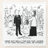 教会の結婚式で牧師が弁護士にノーと言う ガラスコースター (正面)