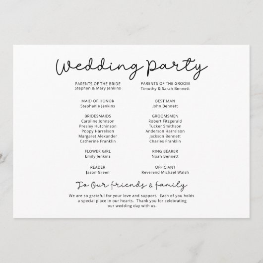 教会の結婚式の日のタイムラインプログラム プログラム (裏面)