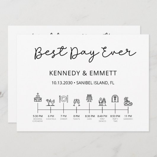 教会の結婚式の日のタイムラインプログラム プログラム (正面/裏面)