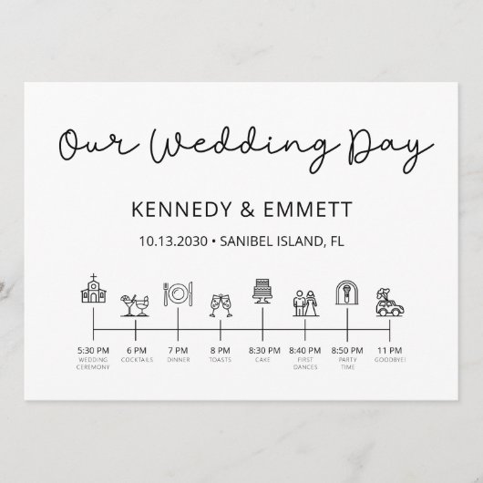 教会の結婚式の日のタイムラインプログラム プログラム (正面)