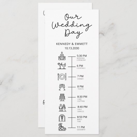 教会の結婚式の日タイムラインフラットプログラム プログラム (正面/裏面)