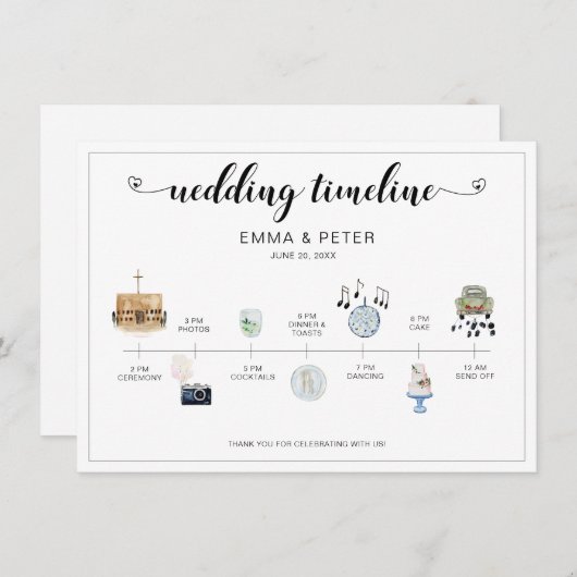 教会の結婚式の日程表タイムラインプログラム (正面/裏面)