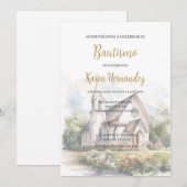教会の背景がある洗礼 招待状 (正面/裏面)