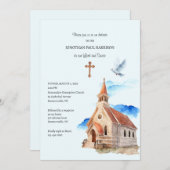 教会の鐘楼 牧師 奉献 招待状 (正面/裏面)