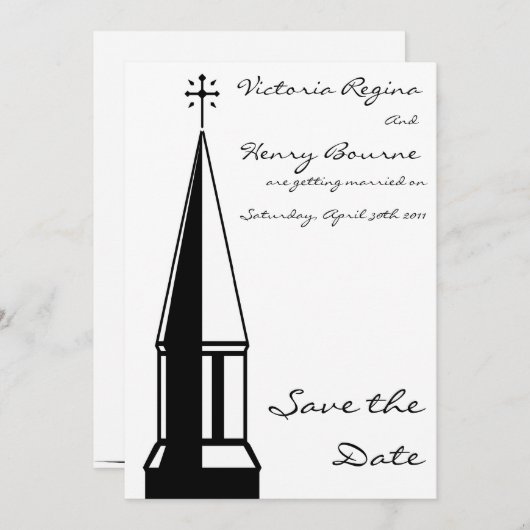 教会の鐘楼 Save the Date 招待状 (正面/裏面)