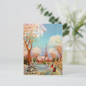 教会の雪景色 ビンテージアート ポストカード (スタンド正面)