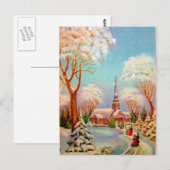 教会の雪景色 ビンテージアート ポストカード (正面/裏面)