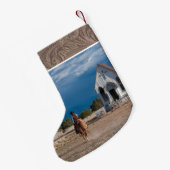 教会の革に馬に乗る西カウボーイフェイクー スモールクリスマスストッキング (裏面 (吊り時))