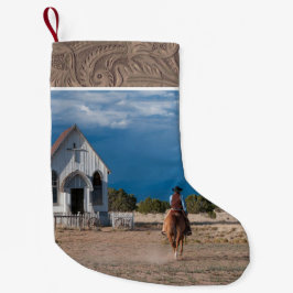 教会の革に馬に乗る西カウボーイフェイクー スモールクリスマスストッキング