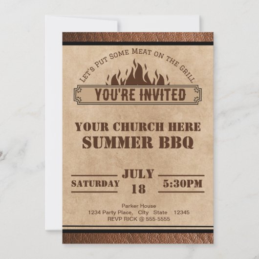 教会のBBQ招待状 夏のバーベキュー パーティー 料理持ち寄り 招待状 (正面)