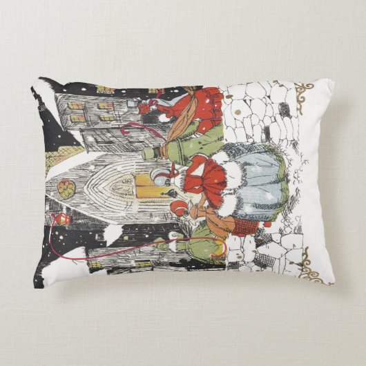 教会へビクトリアン行くヴィンテージクリスマス アクセントクッション (正面)