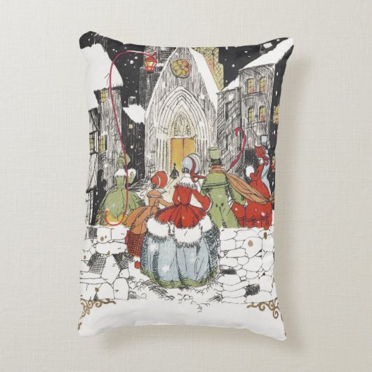 教会へビクトリアン行くヴィンテージクリスマス アクセントクッション (裏面(縦))