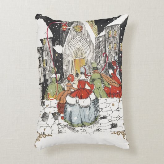 教会へビクトリアン行くヴィンテージクリスマス アクセントクッション (正面(垂直))
