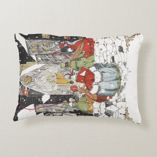 教会へビクトリアン行くヴィンテージクリスマス アクセントクッション (裏面)