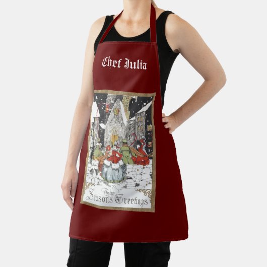 教会へビクトリアン行くヴィンテージクリスマス エプロン (インサイチュ)