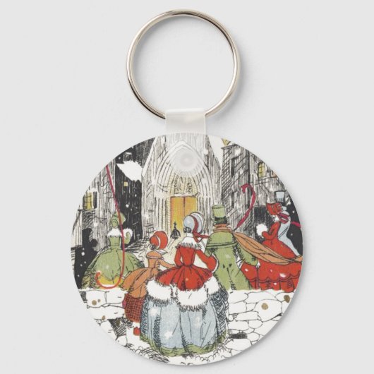 教会へビクトリアン行くヴィンテージクリスマス キーホルダー (正面)
