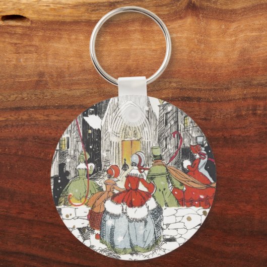 教会へビクトリアン行くヴィンテージクリスマス キーホルダー (裏面)