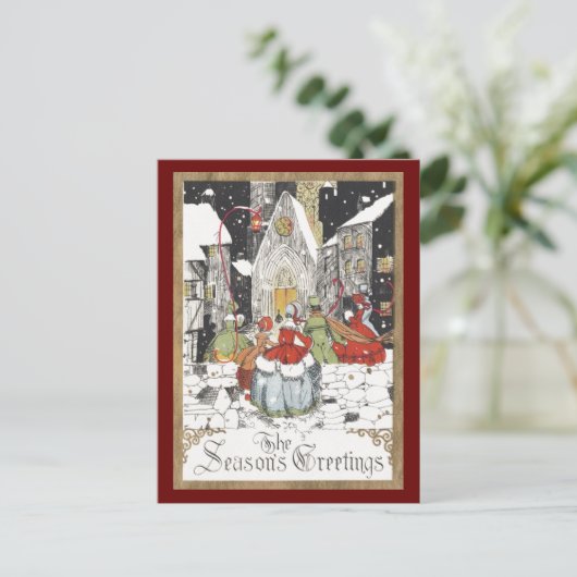 教会へビクトリアン行くヴィンテージクリスマス シーズンポストカード (スタンド正面)