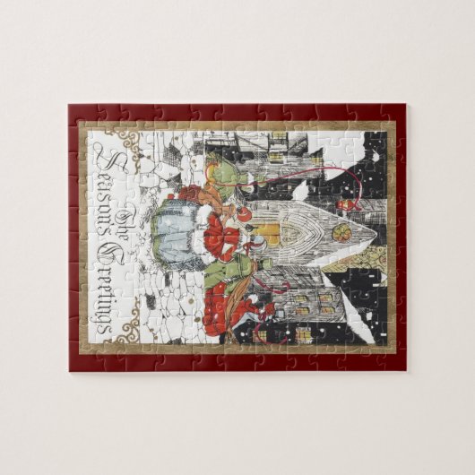 教会へビクトリアン行くヴィンテージクリスマス ジグソーパズル (横)