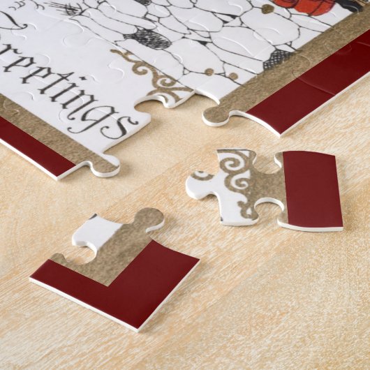 教会へビクトリアン行くヴィンテージクリスマス ジグソーパズル (側面)