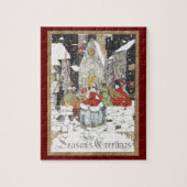 教会へビクトリアン行くヴィンテージクリスマス ジグソーパズル (縦)