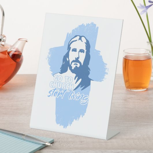 教会へ行け…!イエス・キリスト。キリスト教説教者 台座サイン (インサイチュ)