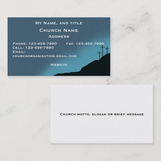 教会または牧師カード、丘の3つの十字、青い日没 名刺 (正面/裏面)