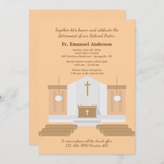 教会インテリア退職パーティの招待状 招待状 (正面/裏面)