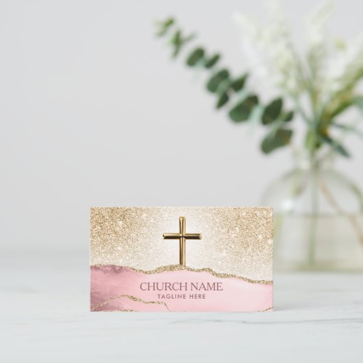 教会エレガント牧師デアコンビショップ金ゴールドクロス 名刺 (スタンド正面)