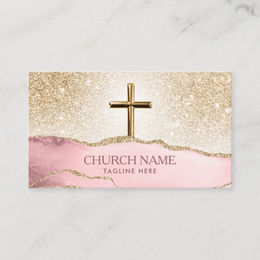 教会エレガント牧師デアコンビショップ金ゴールドクロス 名刺 (正面)