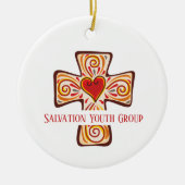 教会カスタムの若者のためのハートとクロスキープサク セラミックオーナメント (正面)