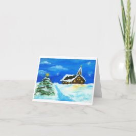 教会クリスマスツリーの景色の芸術の雪の星 シーズンカード