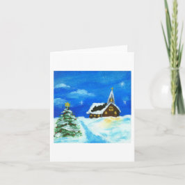 教会クリスマスツリー風景アート雪の星 シーズンカード