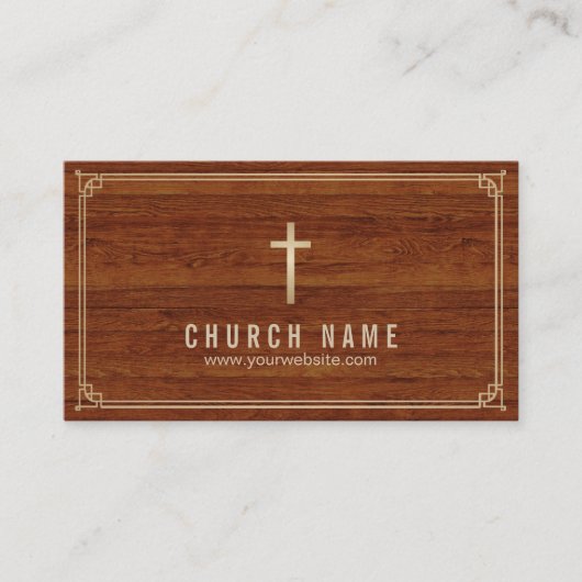 教会クロス金ゴールドフレームエレガントウッド牧師 名刺 (正面)