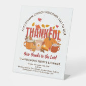 教会サービスと感謝祭の夕食の歓迎 台座サイン (正面)