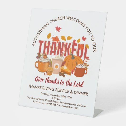 教会サービスと感謝祭の夕食の歓迎 台座サイン (正面)