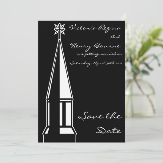 教会スティープルザデイト招待状ブラック 招待状 (スタンド正面)