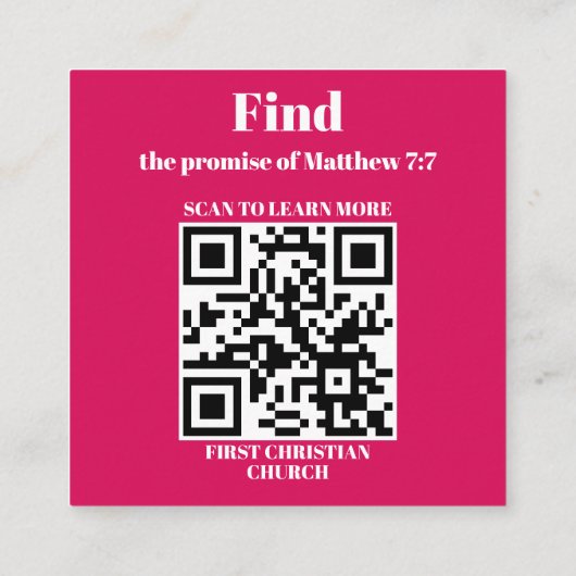 教会ビジネスQRコードプロモーション赤 スクエア名刺 (裏面)