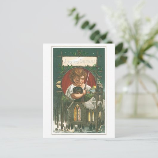 教会ファッションドの古いクリスマス シーズンポストカード (スタンド正面)