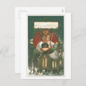 教会ファッションドの古いクリスマス シーズンポストカード (正面/裏面)