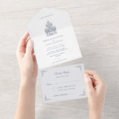 教会会場のスケッチ ミニマリストの結婚式 オールインワン招待状 (貼ってはがせる)