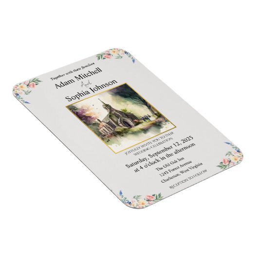 教会伝統的の水彩結婚式の招待 マグネット (右側)