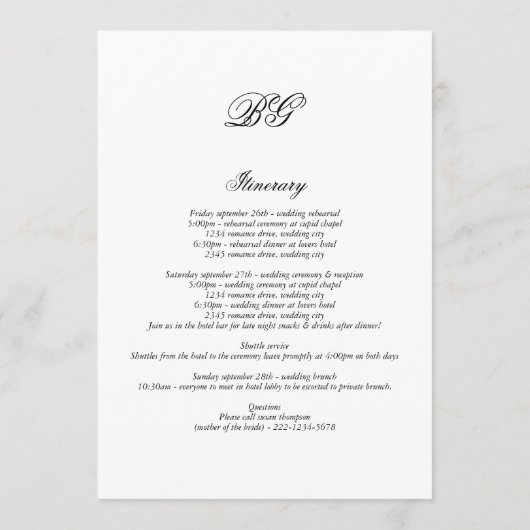 教会伝統的モノグラ結婚ムの旅程 プログラム (裏面)