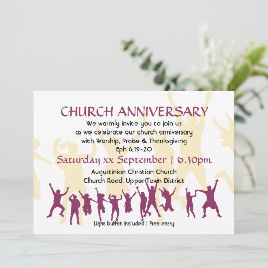 教会周年記念 現代風 カスタマイズ可能 バーガンディ 招待状 (スタンド正面)