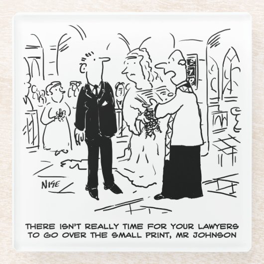 教会式での結婚式　ビカが弁護士にノー ガラスコースター (正面)