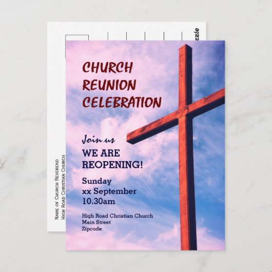 教会懇親会お祝い再開招待状 ポストカード (正面/裏面)