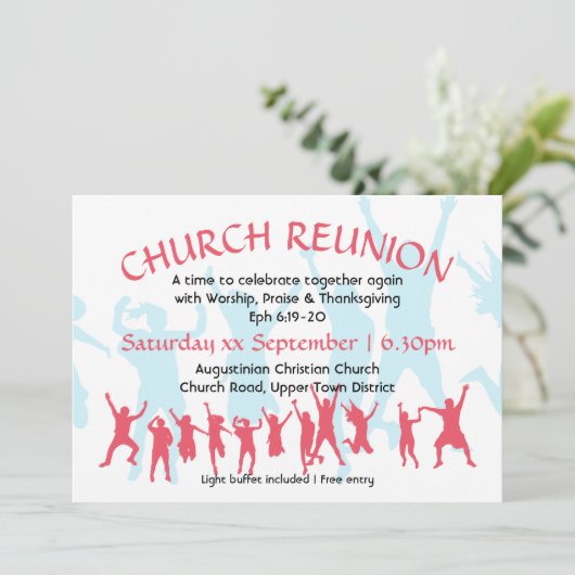 教会懇親会モダンカスタマイズ可能深いピンク 招待状 (スタンド正面)