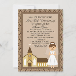 教会招待状によるかわいらしい最初聖餐の女の子 招待状