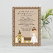 教会招待状によるかわいらしい最初聖餐の女の子 招待状 (スタンド正面)